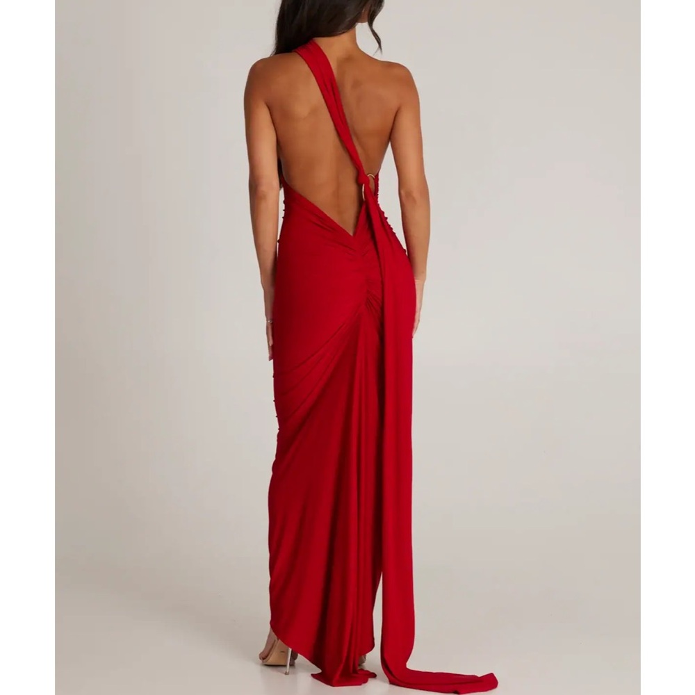 S (4) Red One Shoulder Maxi backless Dress Gown Formal - Picture 3 of 13